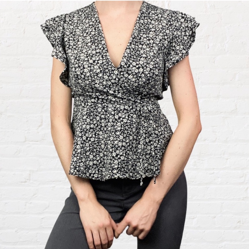 Black Ivory Florals Short Sleeve Peplum Blouse